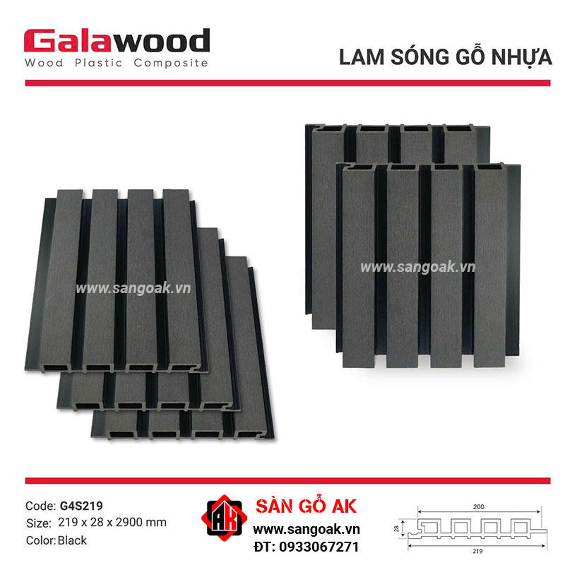 Lam sóng gỗ nhựa ngoài trời Galawood G4S219 Black
